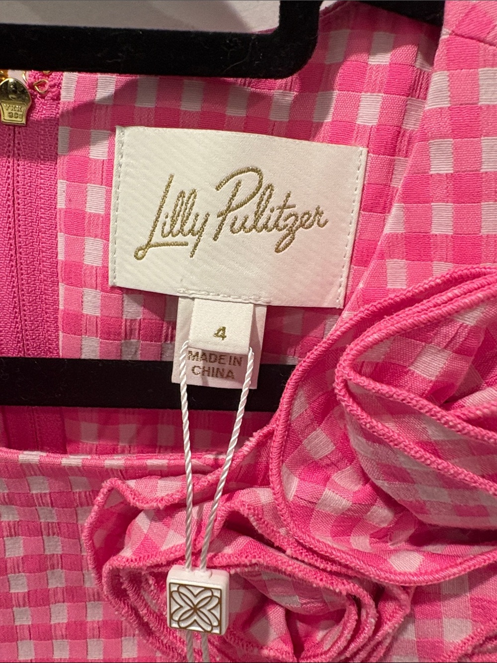 Lilly Pulitzer Pink Gingham Sleeveless Shift with Rosette Accents - Picture 3 of 4